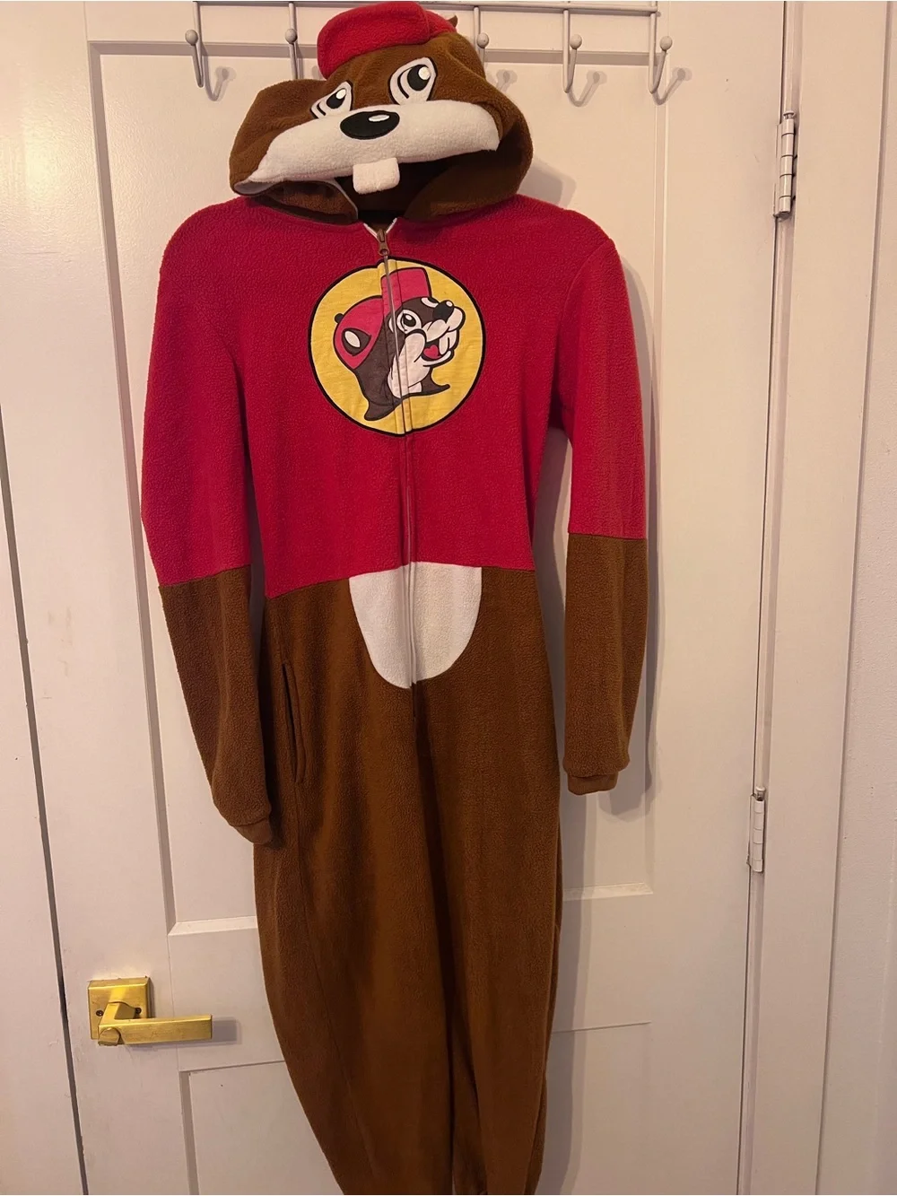 Buc-ee’s Kids Red and Brown Mascot Hooded Costume Onesie